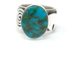 Anillo Alex Sánchez Navajo Plata Esterlina Estilo Petroglifo Sonora Oro Turquesa - Imagen 1 de 7