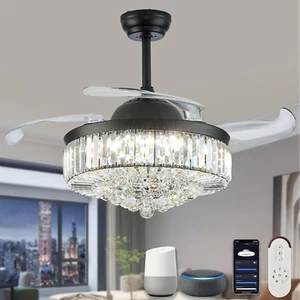 48" Fandelier Alexa Black Ceiling Fan Smart Ceiling Fan with Light and Remote Wi - Picture 1 of 7