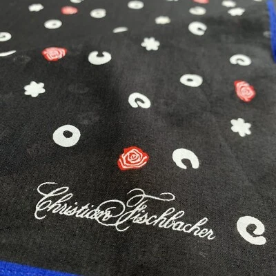 CHRISTIAN FISCHBACHER 圆点黑色方形棉围巾 18 英寸 #A89 — 第 1/2 张图片