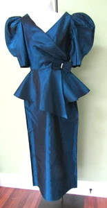 VINTAGE 1980'S TAFETTA FORMAL GOWN W/ PEPLUM / 36" BUST MEASURE - Picture 1 of 7
