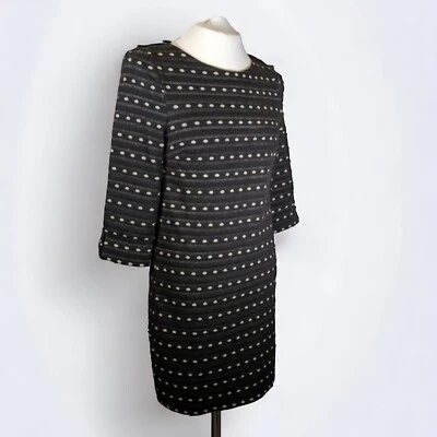 Phase Eight Halima Sleeved Shift Dress Stretch Black Metallic Size 10 - Image 1 of 4