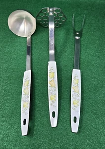 Vtg Ladle Masher Meat Fork Utensils w Mushroom Onion Pepper pattern Stainless US - Picture 1 of 20