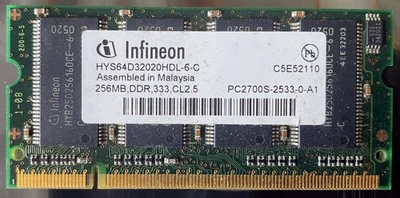 Infineon 256MB DDR DDR1 333MHz PC-2700 CL2.5 200-pin SO-DIMM Laptop RAM non-ECC - Image 1 of 2