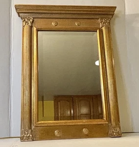 Antique Gold Gilded Carved Gesso Wood Framed Beveled Glass Wall Mirror - Picture 1 of 7
