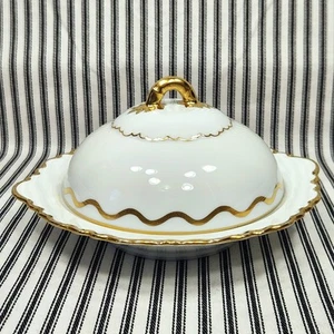 Antique BUTTER DISH Gold Gild, Porcelain - Oscar & Edgar Gutherz (c. 1899-1918) - Picture 1 of 15
