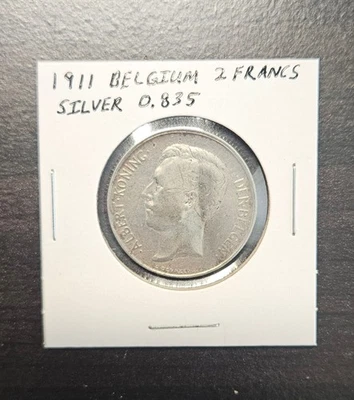 Bélgica 1911 2 Francos Plata (.835) - Alberto I - Moneda Mundial - Bonito Detalle Foto 1 de 2