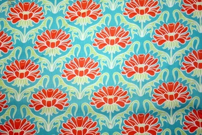 FLEURS EN NARANJA, TURQUESA Y VERDE DE PATRICK LOSE - TELA 100% ALGODÓN Foto 1 de 3