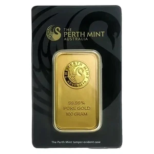 100 gram Gold The Perth Mint Bar - with Assay Card - Picture 1 of 5