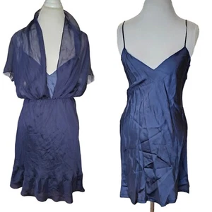 Philosophy Di Alberta Ferretti dunkelblau Seide Schlupfkleid Medium Italy tiefer V-Ausschnitt - Bild 1 von 16