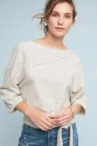 Anthropologie Postmark Bianca Sweatshirt Striped Cropped Tie Size Small - Picture 1 of 12