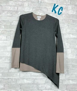 NEW NWT BELLYSSIMA MATERNITY STRETCH SHIRT LONG SLEEVE GRAY TAN SZ S SUPER SOFT - Picture 1 of 3
