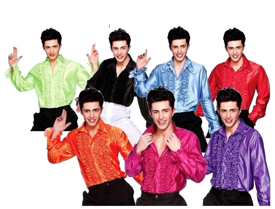 Adult Deluxe DISCO RUFFLE SHIRT 70s Saturday Satin Fever Stag Mens Fancy Dress - Image 1 of 1