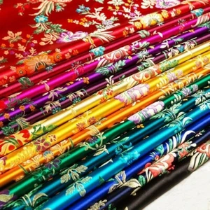 Chinese Satin Silk Begonia Flower Print Fabric Cloth Cheongsam Dress Cushion DIY - Picture 1 of 28