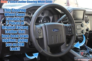 2011-2016 F250 F350 Lariat -Black Leather Steering Wheel Cover w/Needle & Thread - Picture 1 of 12