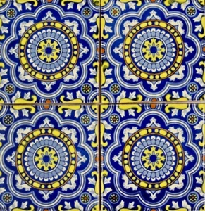 Sol Brillante (Glowing Sun) Handgefertigte Talavera Fliesen Untersetzer Halter 2 Stück - Bild 1 von 7