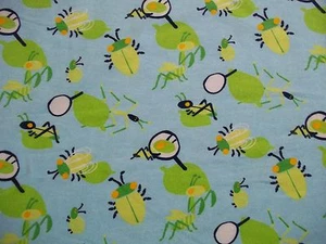 Handmade Flannel Fitted Crib Sheet Lt. Blue/ BUGS/Unisex/Blue,green,white,black - Picture 1 of 2