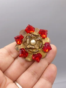 Broche Ancienne Laiton et strass en cristal rouge - Old Brooch 1930/40's - Imagen 1 de 8