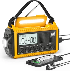 12000Mah NOAA Emergency Weather Radio, Hand Crank Emergency Radio Portable AM FM - Picture 1 of 7
