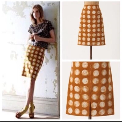 Falda lápiz Anthropologie Maeve talla 0 con cordones puntos para mujer naranja pintada blanca ~ Foto 1 de 3