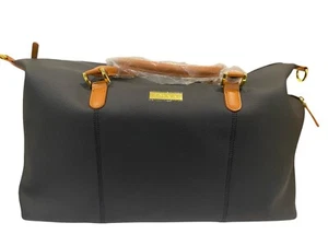 Joy & Iman Unisex Adult Black Leather Zipper Double Handle Luggage Duffle Bag - Picture 1 of 5