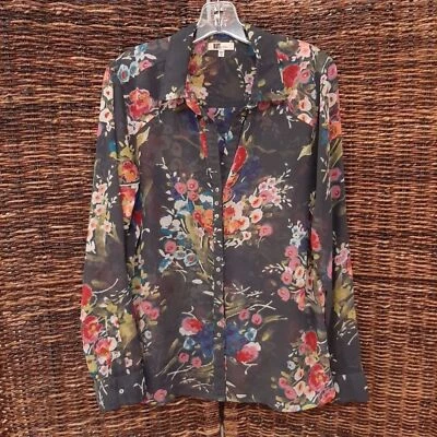 Blusa para mujer Kut From The Kloth gris medio semi transparente floral boho cottagecore Foto 1 de 4