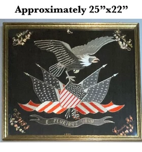 Antique ~ 1899 ~  Silk Embroidered ~ Motto “ E. Pluribus Unum” ~Wood Frame/Glass - Picture 1 of 21