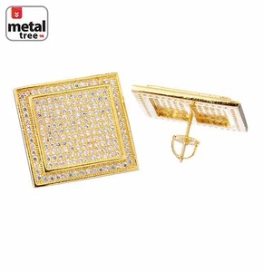 Pendientes de tachuelas traseros doble rectangular de pantalla plana con doble rectángulo para hombre Hip Hop 14k XXL 6115 - Imagen 1 de 8