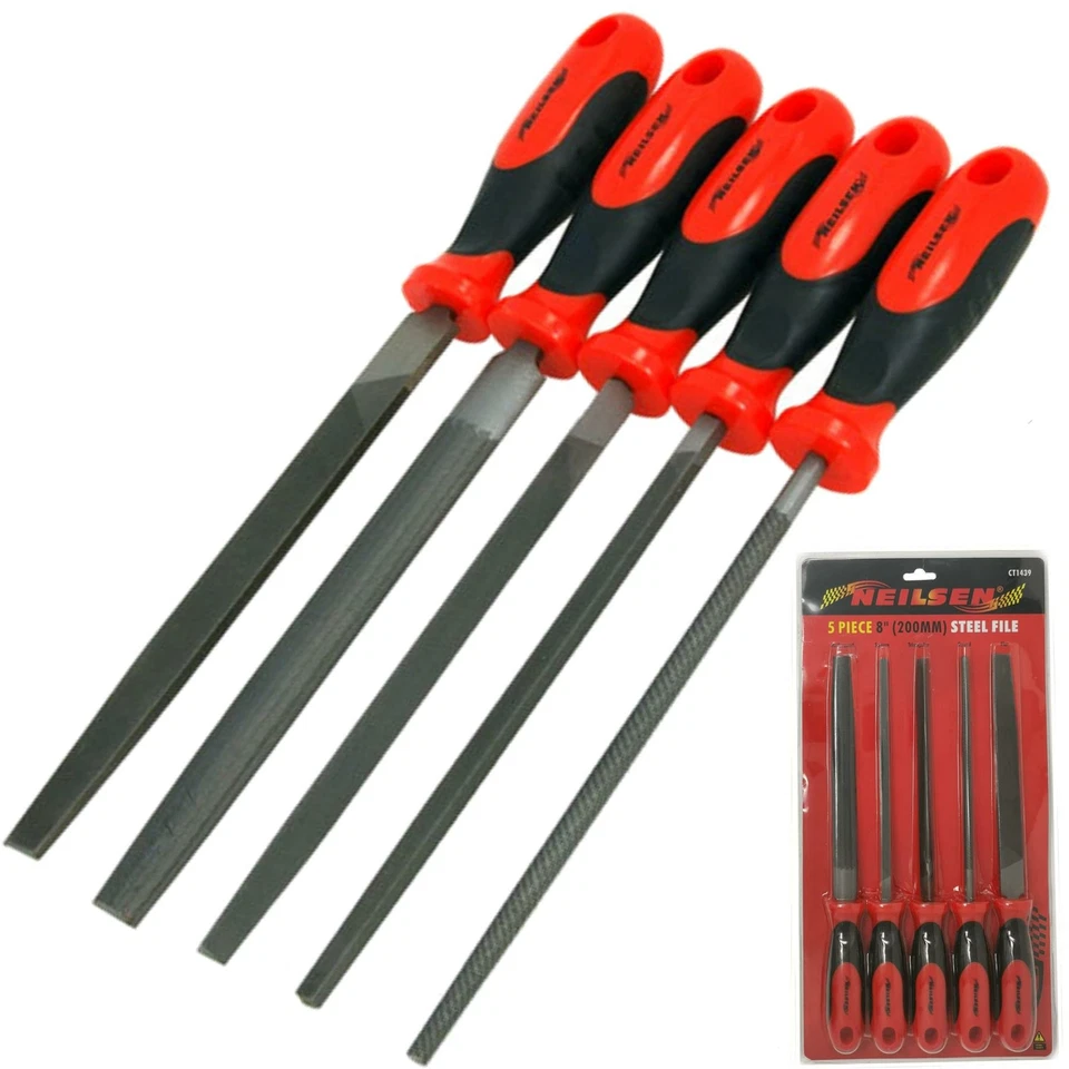 Neilsen 5pc Metal File Set Engineers Flat Half Round Square Triangular Soft Grip - Image 1 of 1