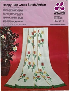 1975 Lee Wards ~Happy Tulip~ Cross Stitch Afghan Kit #06-36720 OOP - Picture 1 of 4
