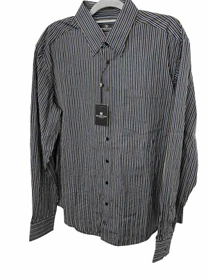 Bugatchi Uomo Mens Dress Shirt Button Black Striped Big Tall Size Xl - Image 1 of 4