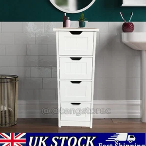 Bathroom Cabinet Free Standing Storage Unit 4 Drawers Floor Cupboard Wood, White - Picture 1 of 12