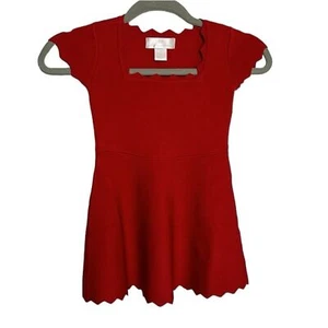 NEW NWT RACHEL PARCELL Girls size 4 little red dress scalloped neck sleeves hem - Picture 1 of 13
