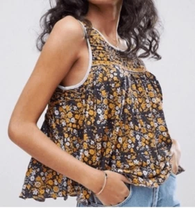 87- Free People Lucky Coin BOHO PRINT Swing Babydoll Tank Top - Bild 1 von 7