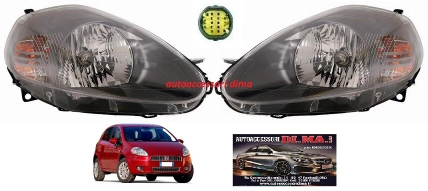 COPPIA FARO FARI FANALE FIAT GRANDE PUNTO 2005-2007 PARABOLA NERA sped gratis - Immagine 1 di 1