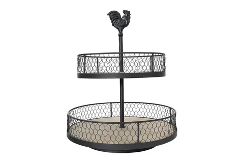 Woven Paths 2 Tier Farmhouse Black Metal and Natural Wood Rooster Basket Cover