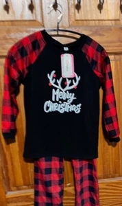 CHRISTMAS Pajama 2 pc - Antlers Sz 6 - 7m Red & black checks pants/sleeves NWTs - Picture 1 of 5