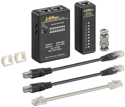 GOOBAY Profi Netzwerk Kabeltester Set, Schwarz - zur Prüfung von CAT 5/6 Netzwer - Bild 1 von 3