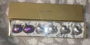 Fortnum & Mason Box Of 6 Christmas Tree Decorations Purple / White Ornaments New - Picture 1 of 9