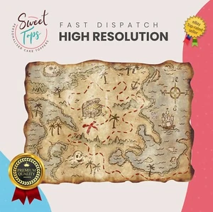 TREASURE MAP PERSONALISED RECTANGLE EDIBLE BIRTHDAY CAKE TOPPER DECORATION - Picture 1 of 9