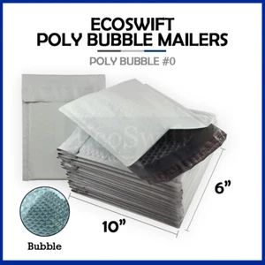 1 #0 6 x 10 EcoSwift Poly Bubble Mailers Padded Envelope Shipping Supply Bags - Picture 1 of 7