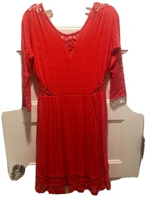 NWOT FREE PEOPLE RED 3/4 SLEEVE CUT OUT DRESS MINI PRETTY SUMMER SIZE SMALL - Picture 1 of 6