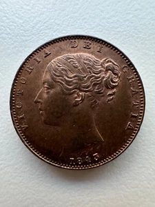 1843 Farthing UNC- Victoria British copper *184 - Picture 1 of 2