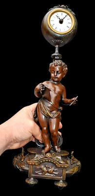 Antique spelter metal putti cherub figurine clock rare 19thc - Image 1 of 4