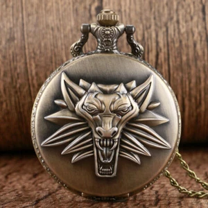 Vintage Lion Pattern Men Women Quartz Pocket Watch Pendant Chain Full Hunter - Picture 1 of 11