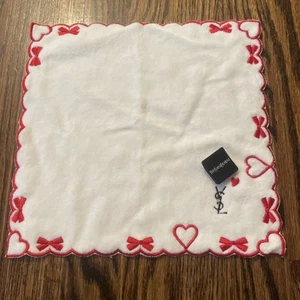 Yves Saint Laurent YSL New Washcloth White Red Hearts Bows - Picture 1 of 5