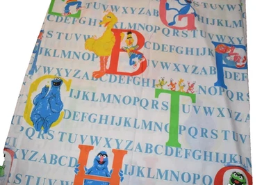 Sábana bajera plana doble algodón blanco alfabeto ABC 6H vintage SESAME STREET {TELA} Foto 1 de 2