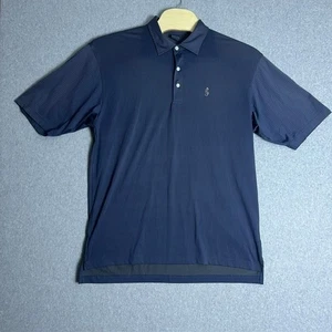 Dunning Golf Men's Navy Blue Striped Chileno Bay Logo Athletic Polo Shirt Size L - Picture 1 of 8