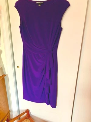 AMERICAN LIVING Sz 2 Dress Purple Gathered Side Jersey knee-length CHIC STYLING - Image 1 of 4