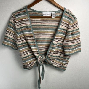 Alfred Dunner Women Multicolor Crochet Tie Bottom Sweater Top Size L - Picture 1 of 8