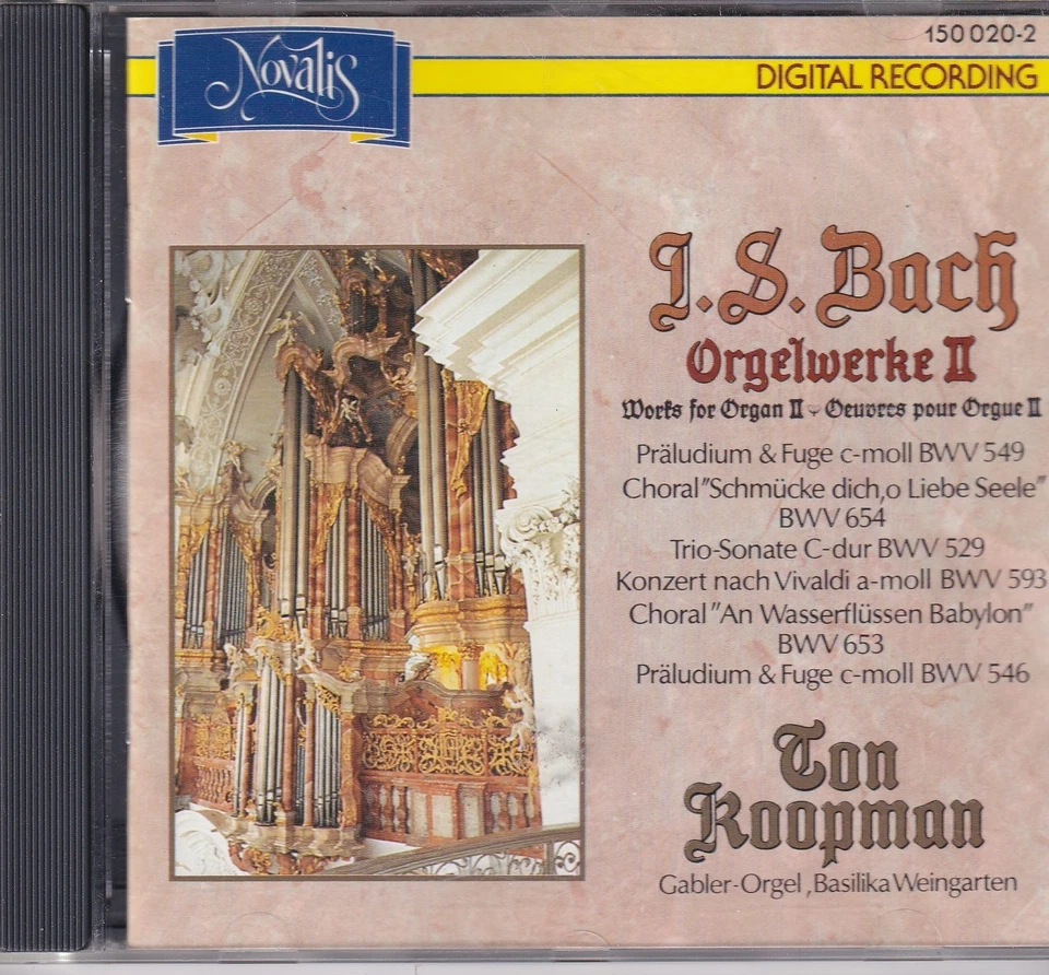 NOVALIS DIGITAL JS Bach KOOPMAN Orgelwerke II (CD, 1988, SWITZERLAND) 150 036-2 Foto 1 de 1